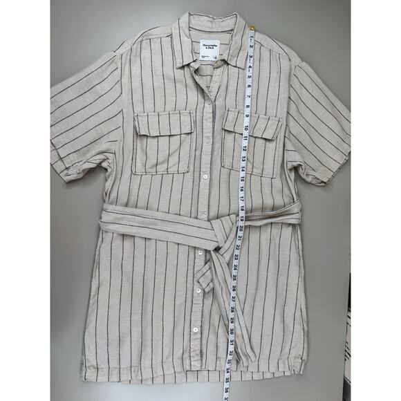 Abercrombie & Fitch Womens Linen Striped Button-Down Shirt Dress S Ivory Boho - Picture 7 of 14